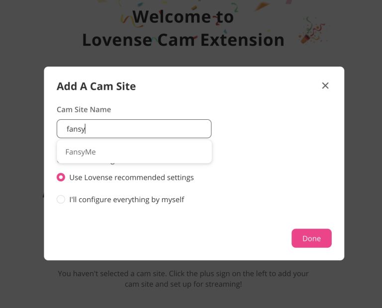 FansyMe Lovense Cam Extension for setting up a cam site