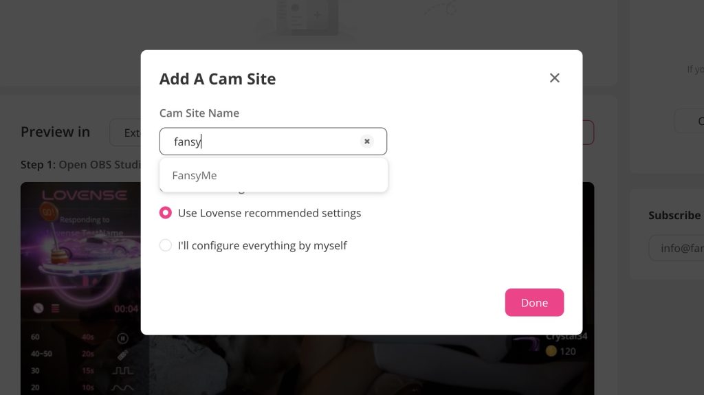 Inside StreamMaster, click “Add Cam Site” and type FansyMe.